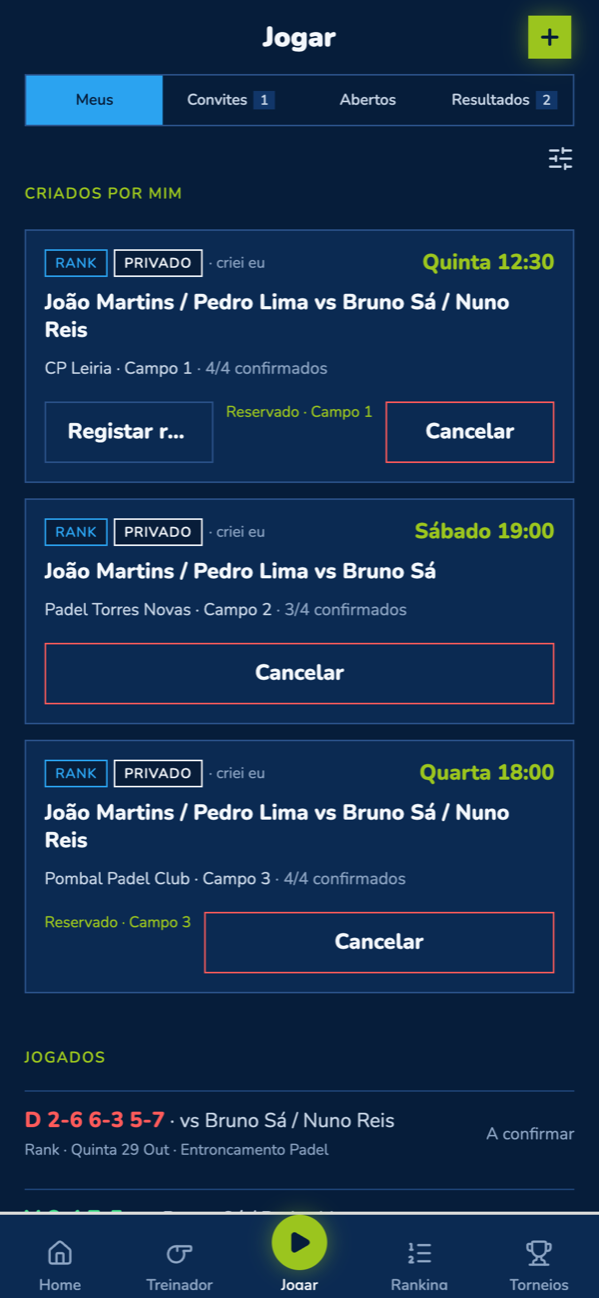 Ecrã Jogar da app SPL